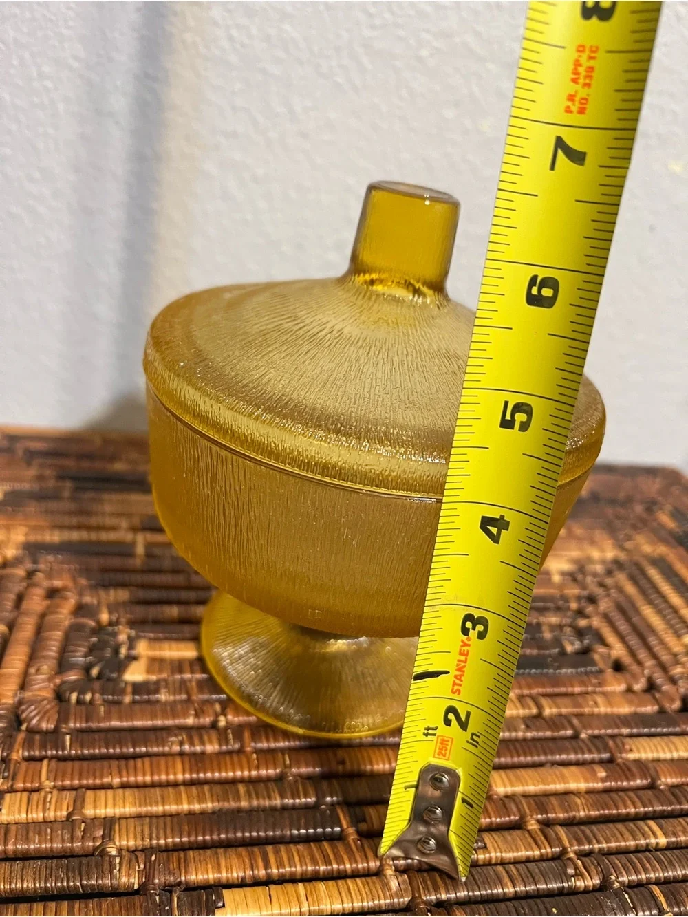 Amber Textured Glass Covered Compote